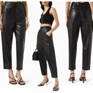 PINKO Black Shelby faux leather high waisted trousers pants carrot fit belted 10